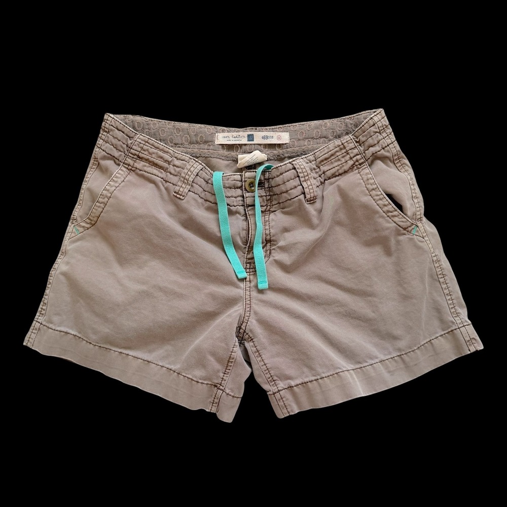 Y2K GAP Women Brown Chino Utility Shorts Teal Drawstring Eyelet Waist Size 6